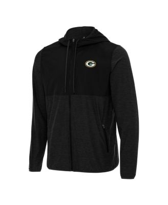 Antigua - Men's Black/Charcoal Green Bay Packers Sway Full-Zip Hooded Jacket
