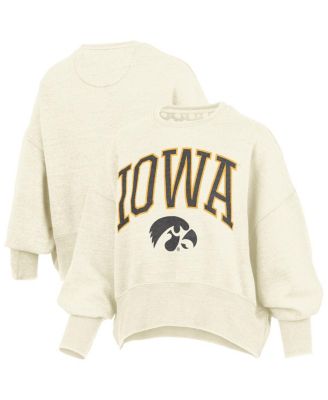 Pressbox - Women's Natural Iowa Hawkeyes Oversized Waist-Length Crewneck Sweatshirt