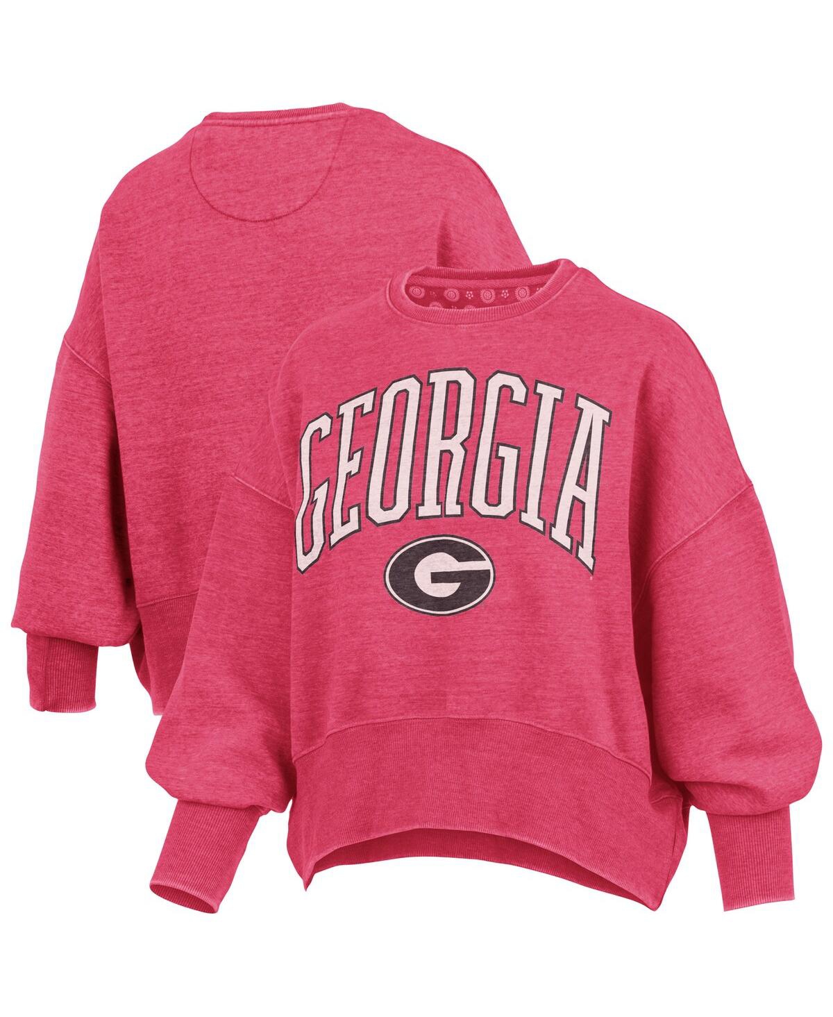 Pressbox Women's Red Georgia Bulldogs Oversized Waist-length Crewneck Sweatshirt