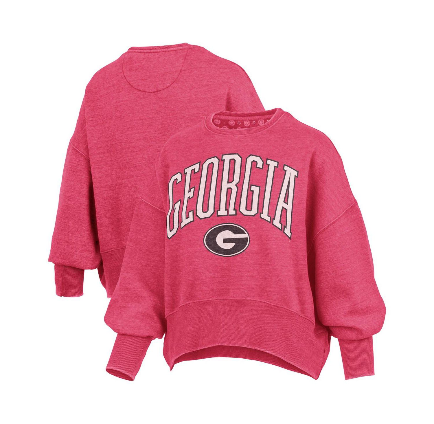 Women's Red Georgia Bulldogs Oversized Waist-Length Crewneck Sweatshirt