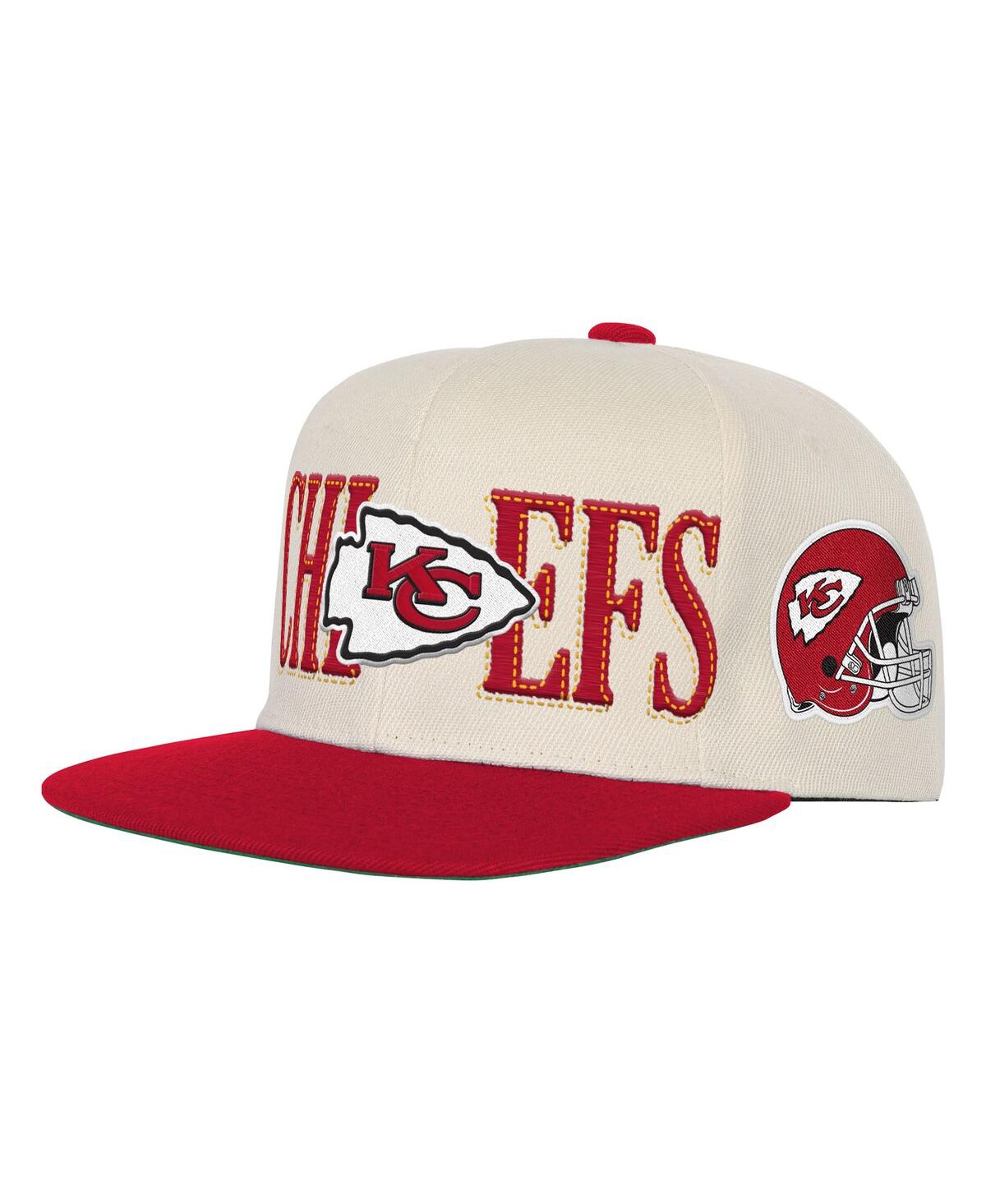 Mitchell & Ness Big Boys And Girls Cream/red Kansas City Chiefs Across The Board Vintage Snapback Hat In White