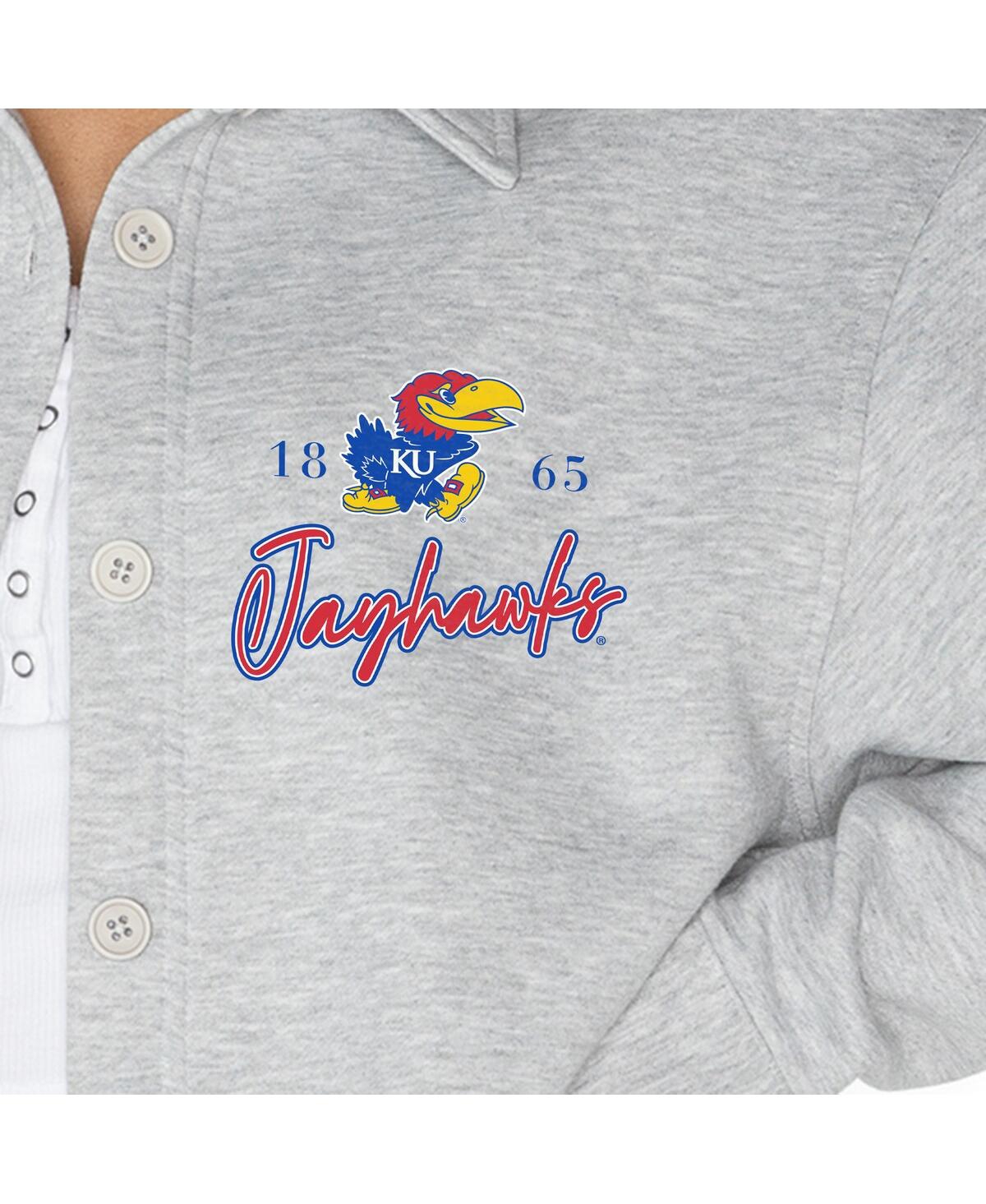 Gameday Couture Women's Ash Kansas Jayhawks Foundation Full-button Long Sleeve Overshirt In Gray
