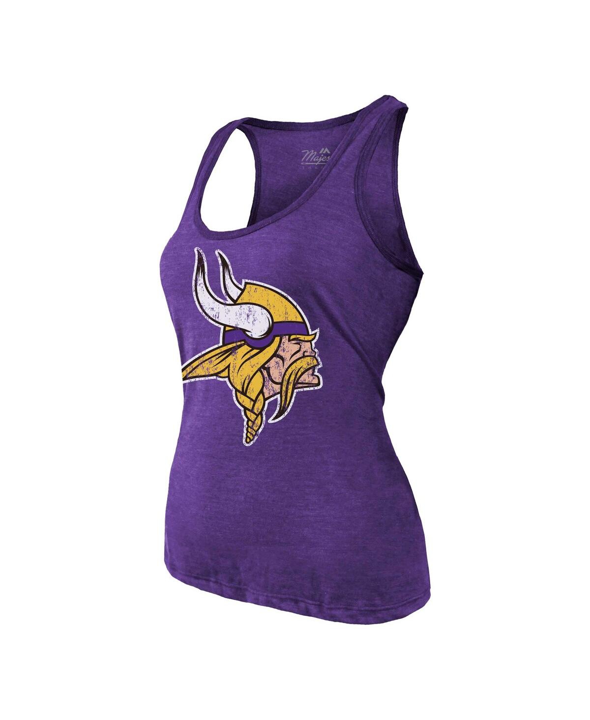 Majestic Threads Women's J.j. Mccarthy Purple Minnesota Vikings Name Number Tri-blend Scoop Neck Tank Top In Purple