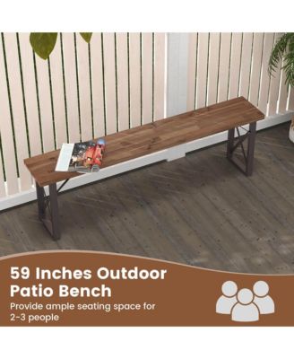 59'' Outdoor Acacia Wood Benches Set of 2 for 2-3 Person w/ Metal Support