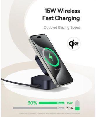 PicoGo Wireless Charger, Qi2 Certified 15W Magnetic Charger Stand with 65W Retractable Cable, 2-in-1 Wireless Charging Station for Tablet