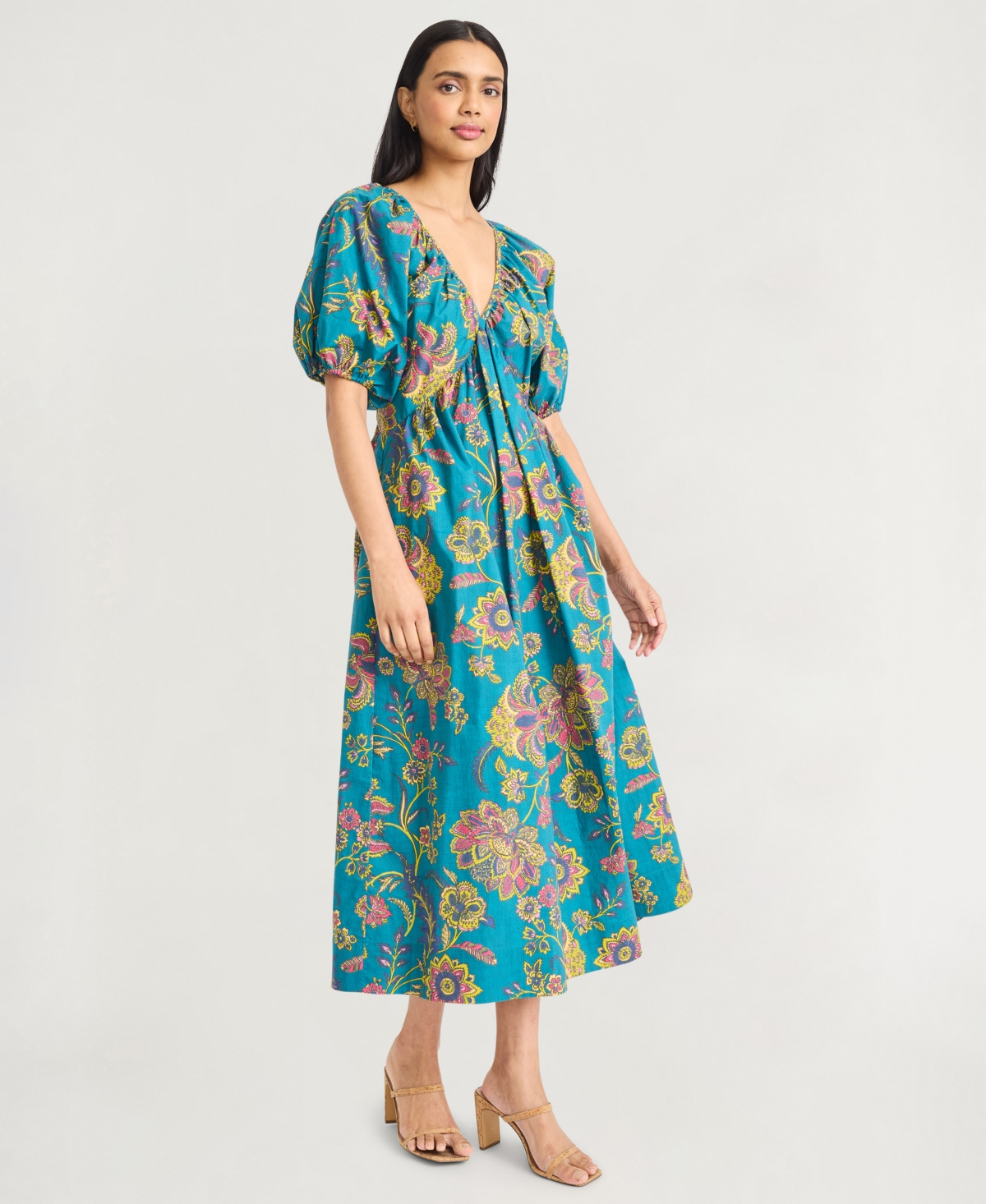 The Good Journey Puff Sleeve Maxi Dress In Blue