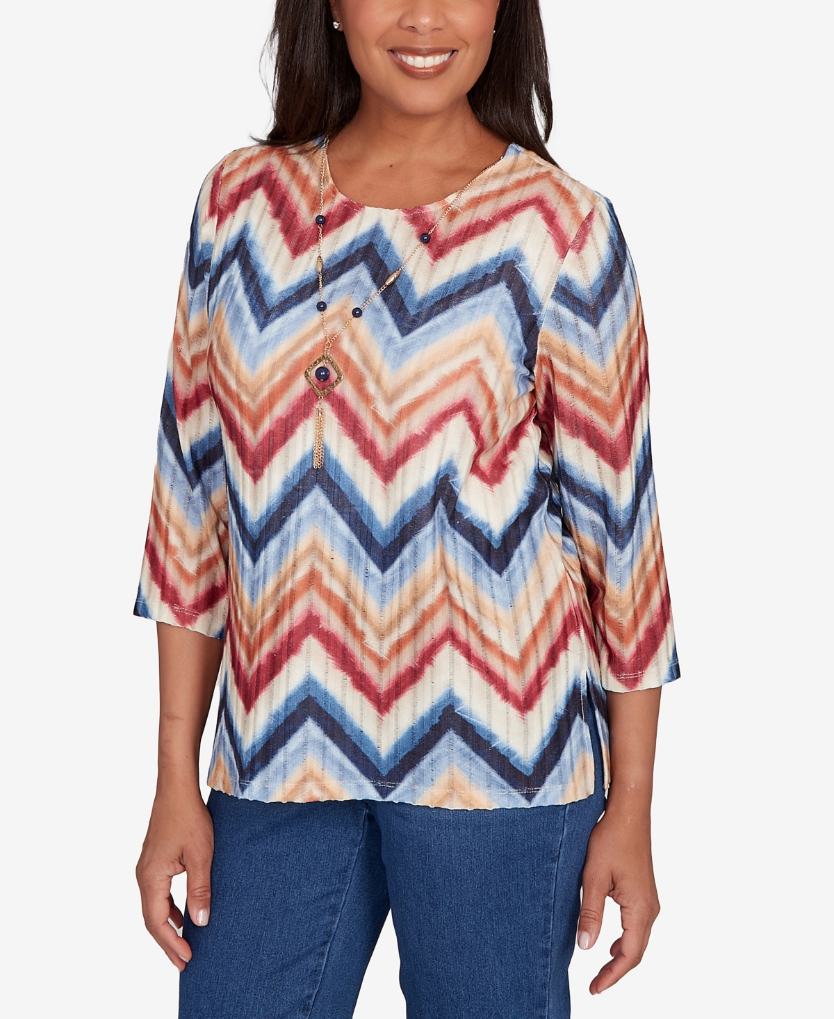 Alfred Dunner Petite Textured Knit Chevron Top In Multi