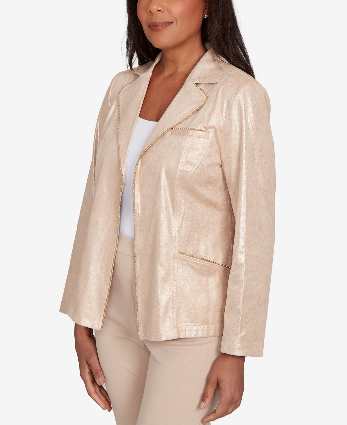 Alfred Dunner Petite Faux Suede Shimmer Jacket In Neutral