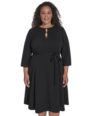 Plus Size Jewel Neck Fit and Flare Dress