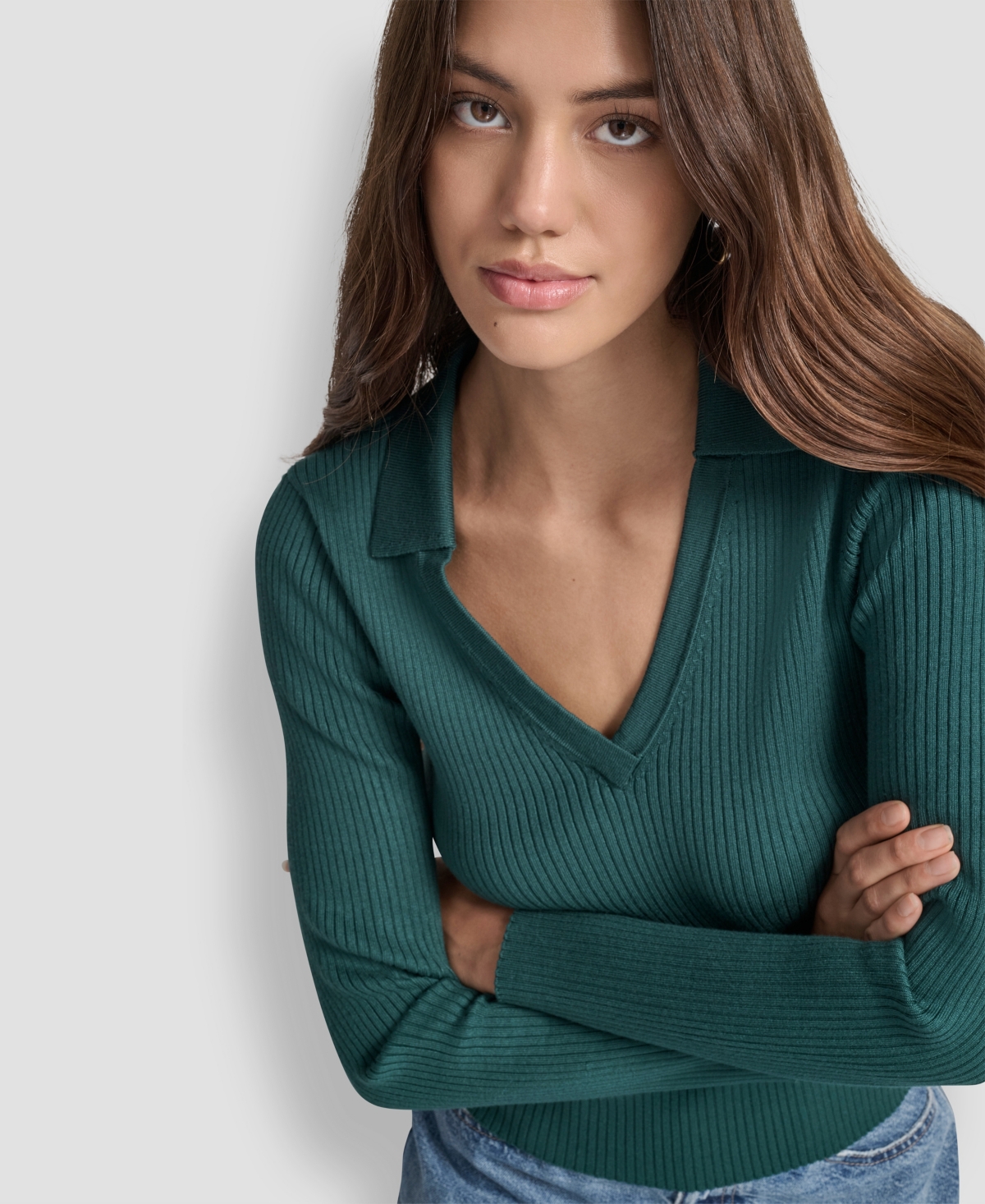 Dkny Jeans Womens Ribbed Long Sleeve Sweater Pxs Xl In Green
