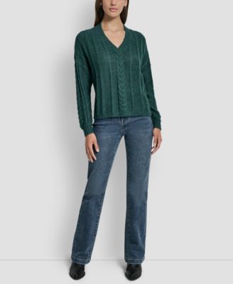 DKNY Jeans - Women's V-Neck Cable-Knit Sweater