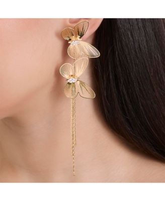Long Butterfly Drop Earrings in Shimmering Gold-Tone