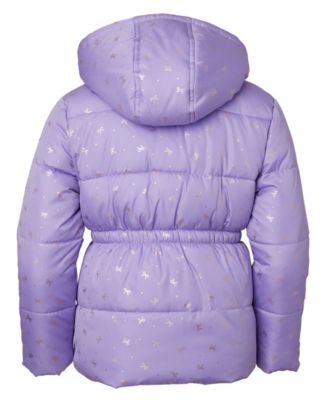 Toddler and Little Girls' Foil Bow Puffer Jacket with Beanie