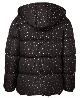 Big Girls' Foil Dot Puffer Jacket with Beanie