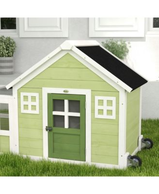 64 Inch Rabbit Hutch with Asphalt Roof, Handle, Wheels, Multicolor