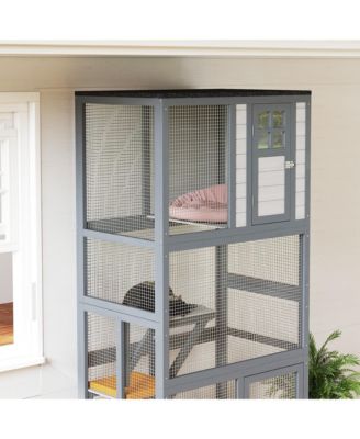 74" Wooden Outdoor Cat House Catio Outdoor Cat Enclosure, Dark