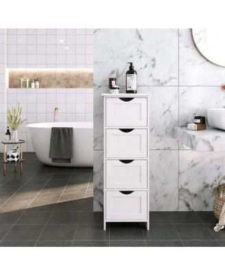 Modern Farmhouse Bathroom Floor Cabinet with 4 Drawers in Wood Finish