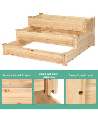 Outdoor Garden 3 Tier Wooden Elevated Raised Vegetable Planter Gardening Kit