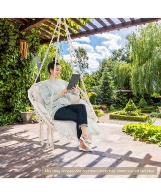 Boho Hanging Chair with Thick Cushion and Macrame Details
