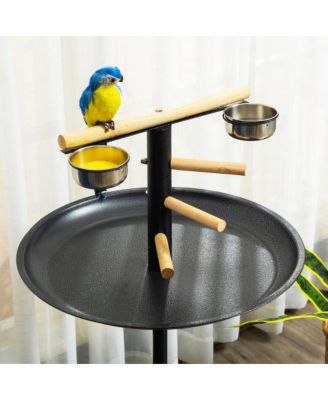 Bird Play Stand with Bowls Tray and Wheels Grey