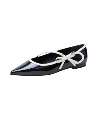 NURI Women's Patent Leather Asymetric Bow Skimmers