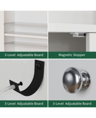 Over-Bathroom Storage Cabinet with Double Doors & Adjustable Shelf - White Freestanding Bathroom Organizer with Open Shelf