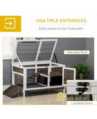 Wood Rabbit Hutch, Elevated Guinea Pig Cage with Run,