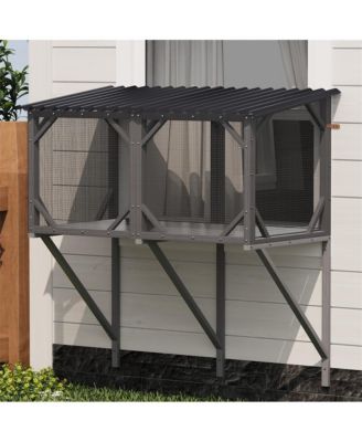 43.3 in. Outdoor Cat Enclosure with Bug Proof Net for Sunbathing, Napping and Viewing, Window Perch in Gray