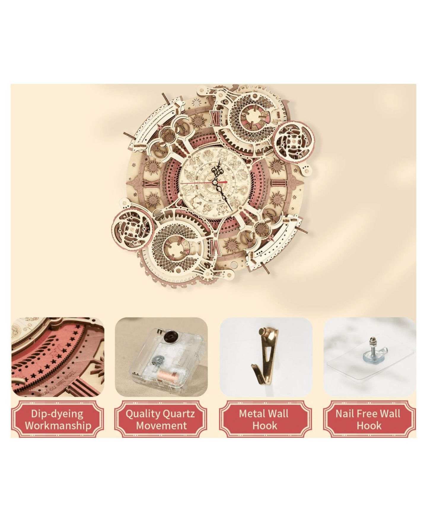 Детская игрушка Robotime Zodiac 168-Piece 3D Wooden Puzzle Clock, Ages 14+ — фото 5