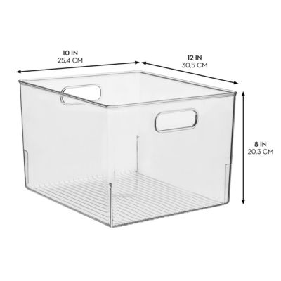 Storage Bin with Handles for Kitchen, Bathroom, or Home Office, Set of 2, Clear, Made in USA