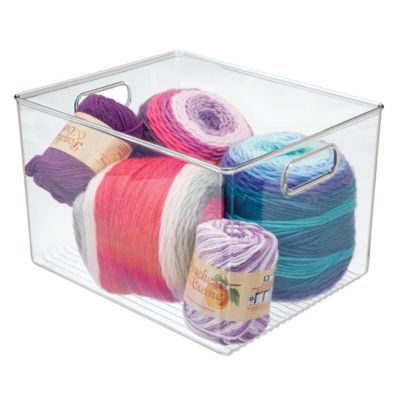 Storage Bin with Handles for Kitchen, Bathroom, or Home Office, Set of 2, Clear, Made in USA