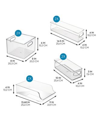 Fridge Storage Bin Set with Bottle Holder, Set of 8, Clear, Made in USA