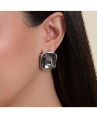 Faceted Gemstone Stud Earrings in Smoke Grey