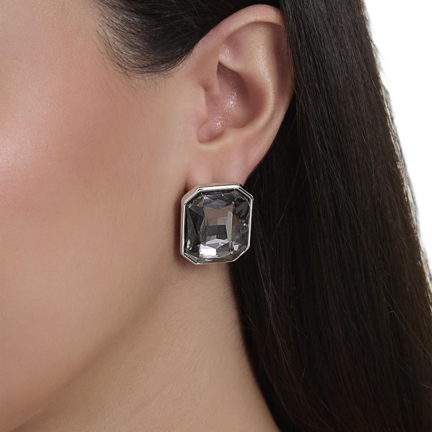 Faceted Gemstone Stud Earrings in Smoke Grey