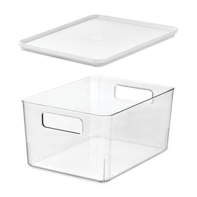 Pantry Bin with Removable Lid for Kitchen, Set of 3, Clear/White