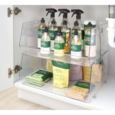 Stackable Open-Front Bin with Handles, Set of 4, Clear, Made in USA