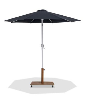 Fiji Black Fabric / Teak Aluminum Patio Umbrella with Base Sets
