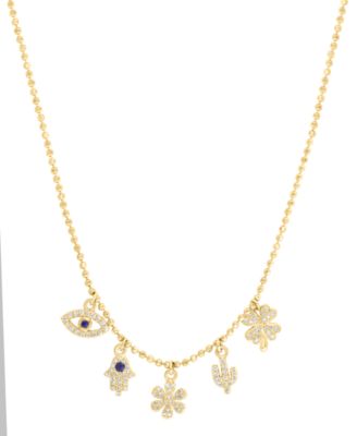 EFFY Collection - White & Blue Diamond Multiple Charm 18" Pendant Necklace (1/4 ct. t.w.) in 14k Gold
