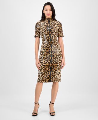 Anne Klein - Women's Sequined Animal-Print Short-Sleeve Bodycon Dress