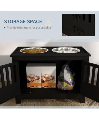 37in-L Black Elevated Dog Bowls Storage Cabinet Raised Dog Bowl Stand Feeding Station