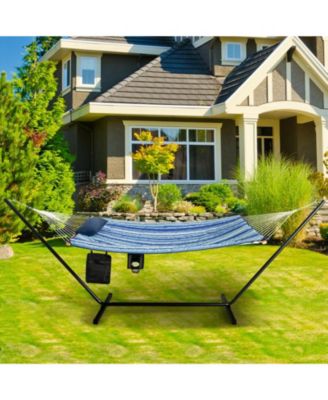 Hammock with Steel Stand, Cotton Ropes, Mat, Pillow, and Storage Holder