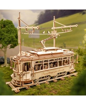 3D Puzzle Classic City Tram Car Mechanical Gear Model Kit, Beige, 11.3"6.49"9.72