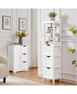 Cabinet Tower with 3 Drawers and 2 Shelves in Wood Finish for Storage