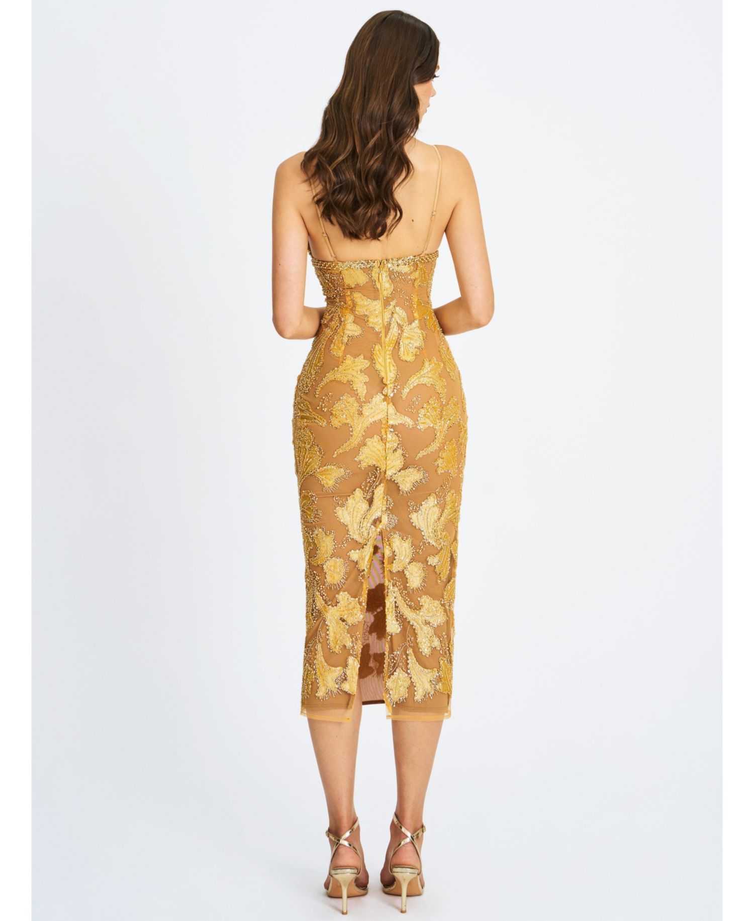 Women's Edie Gold Beaded Sequin Midi Pencil Dress