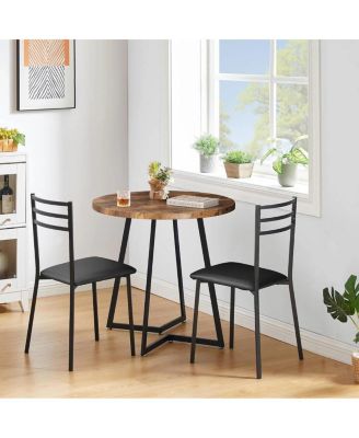 Modern 3-Piece Dining Set with Round Wood Table and 2 Chairs for Small Spaces