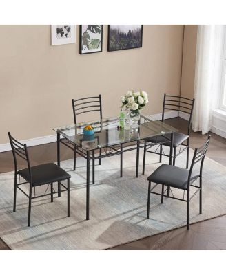 Rectangular Glass Dining Table with 4 Chairs, Contemporary 5-Piece Set