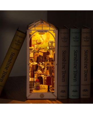 3D Jigsaw Puzzle Wooden Model Building Kit DIY Dollhouse Book Nook Bookshelf Insert Decor Alley Miniature Kit, White, 7.28"3.94"9.53