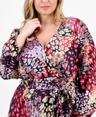 Plus Size Ruffle Hem Printed Faux-Wrap Dress