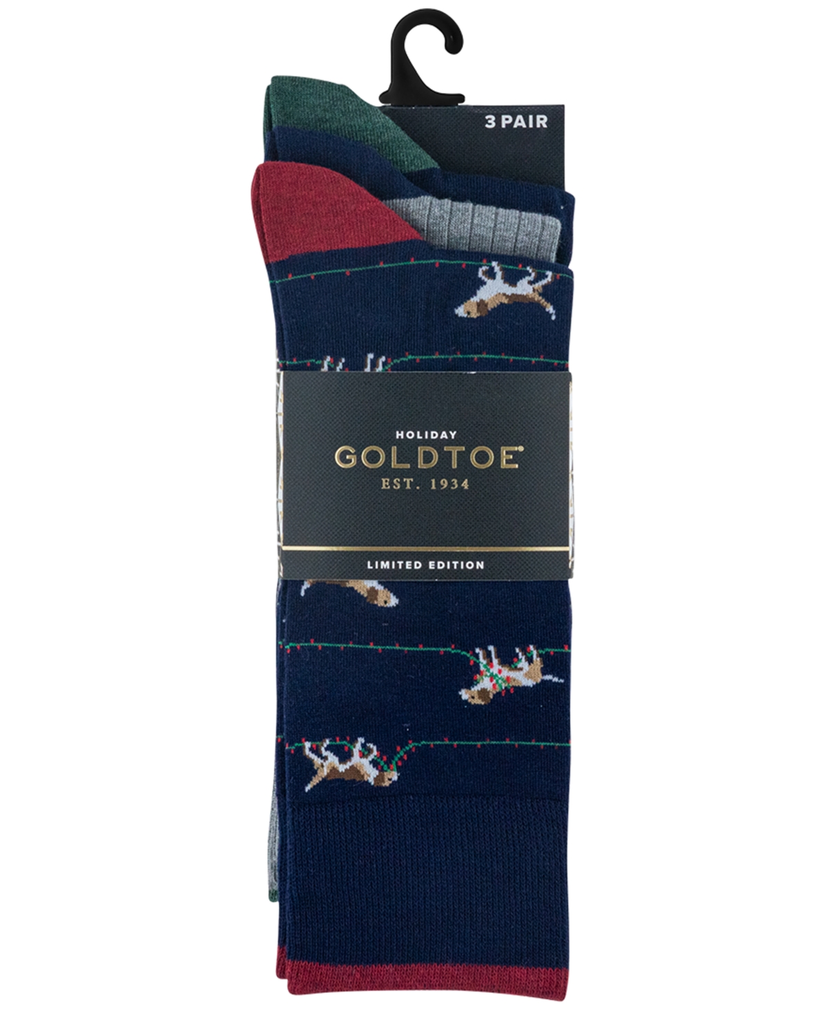 Gold Toe Men's 3-pack Holiday Hound Reinforced Toe Crew Socks In Multi