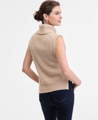 Women's Sleeveless Rib-Knit Turtleneck Sweater